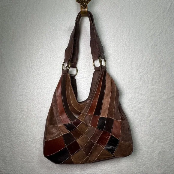 Pelle Studio 1970’s Leather Retro Brown Vintage Patchwork Purse Hobo Bag - Picture 13 of 13